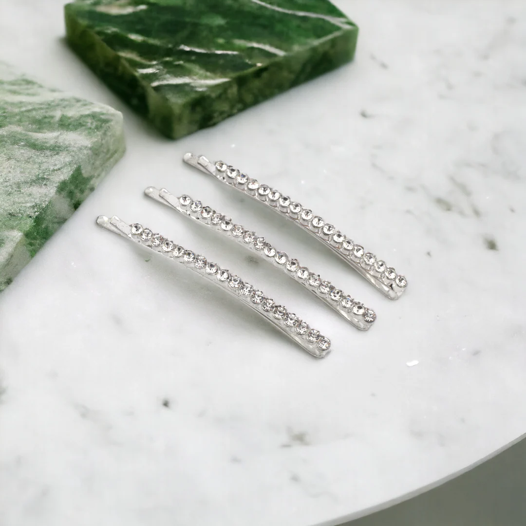 Silver & Diamante Hair Pin - Long (Set of 3) - Image 3